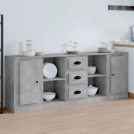 vidaXL Aparadores 3 piezas madera contrachapada gris hormigón