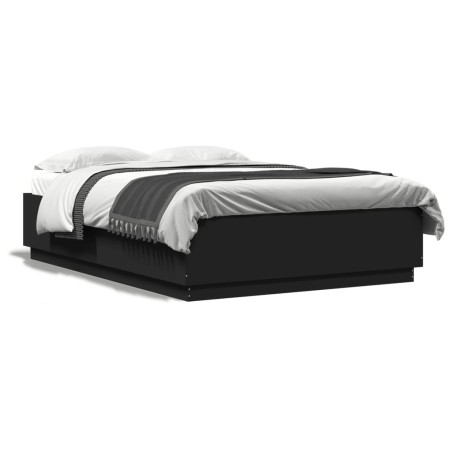 vidaXL Estructura cama con luces LED madera ingeniería negro 160x200cm
