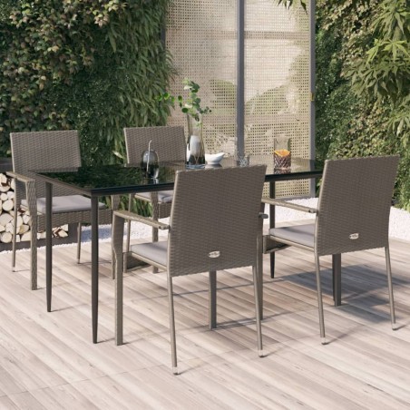 vidaXL Set comedor jardín 5 pzas y cojines ratán sintético negro gris