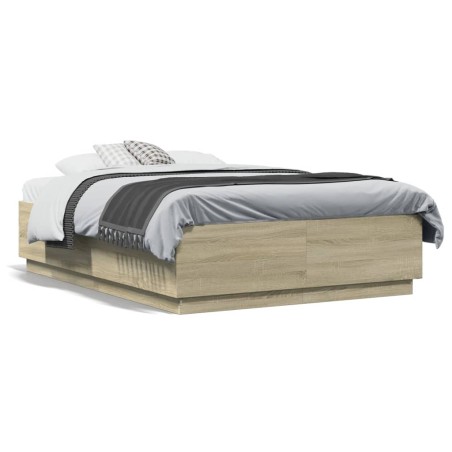 vidaXL Estructura cama con luces LED madera roble Sonoma 140x190 cm
