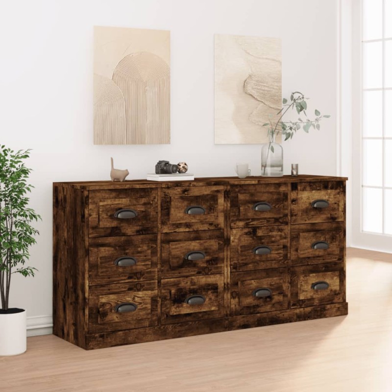 vidaXL Aparadores 2 piezas madera contrachapada roble ahumado vidaXL Aparadores 2 piezas madera contrachapada roble ahumado