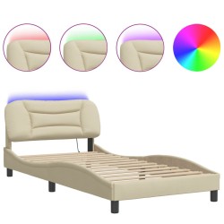 vidaXL Estructura de cama con luces LED tela crema 100x200 cm