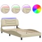 vidaXL Estructura de cama con luces LED tela crema 100x200 cm vidaXL Estructura de cama con luces LED tela crema 100x200 cm