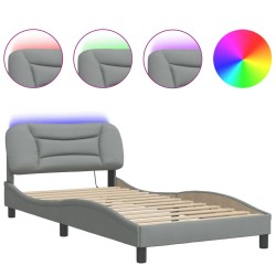 vidaXL Estructura de cama con luces LED tela gris claro 100x200 cm