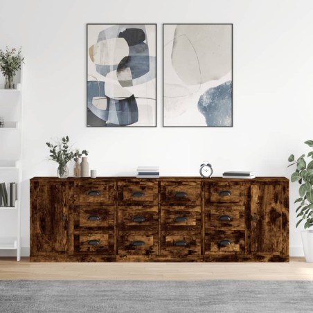 vidaXL Aparadores 3 piezas madera contrachapada roble ahumado