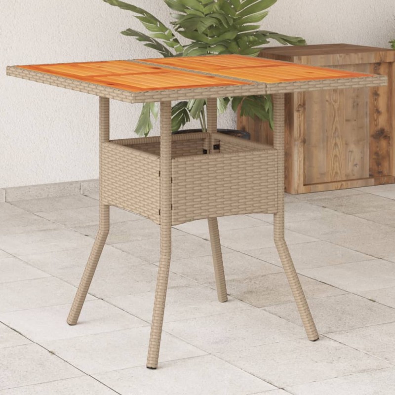 vidaXL Mesa de jardín ratán sintético madera acacia beige 80x80x75 cm vidaXL Mesa de jardín ratán sintético madera acacia beige 80x80x75 cm