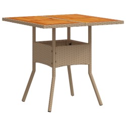 vidaXL Mesa de jardín ratán sintético madera acacia beige 80x80x75 cm
