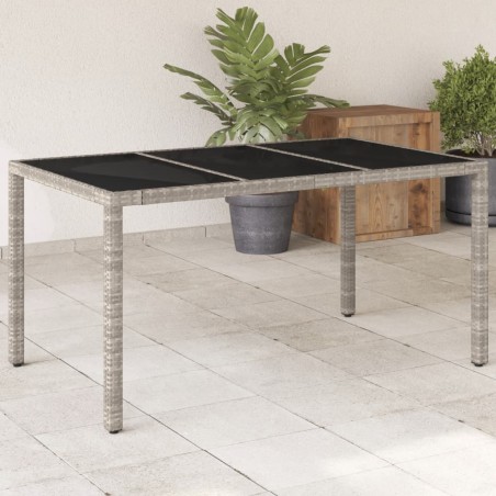 vidaXL Mesa de jardín superficie de vidrio ratán PE gris 150x90x75 cm