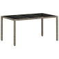 vidaXL Mesa de jardín superficie de vidrio ratán PE gris 150x90x75 cm vidaXL Mesa de jardín superficie de vidrio ratán PE gris 150x90x75 cm