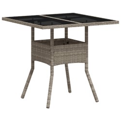 vidaXL Mesa de jardín superficie de vidrio y ratán PE gris 80x80x75 cm