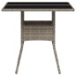 vidaXL Mesa de jardín superficie de vidrio y ratán PE gris 80x80x75 cm vidaXL Mesa de jardín superficie de vidrio y ratán PE gris 80x80x75 cm