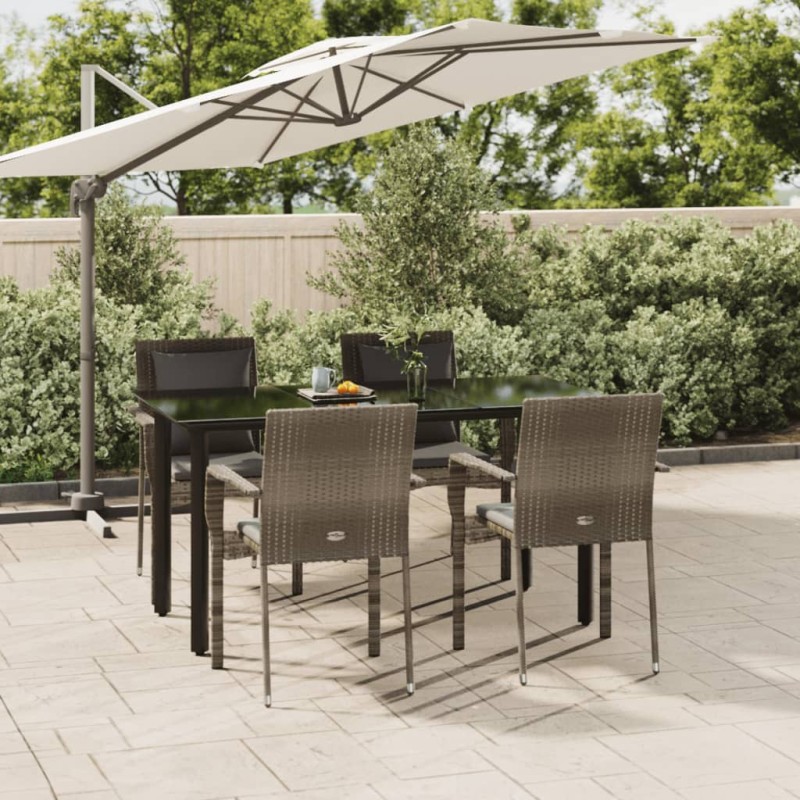 vidaXL Set comedor jardín 5 pzas y cojines ratán sintético negro gris vidaXL Set comedor jardín 5 pzas y cojines ratán sintético negro gris