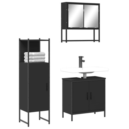 vidaXL Juego de muebles de baño 3 pzas madera contrachapada negro