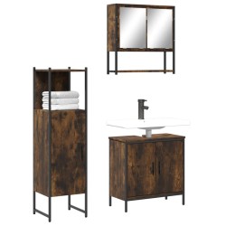 vidaXL Set de muebles baño 3 pzas madera contrachapada roble ahumado