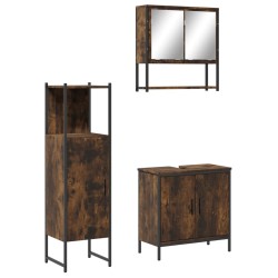 vidaXL Set de muebles baño 3 pzas madera contrachapada roble ahumado