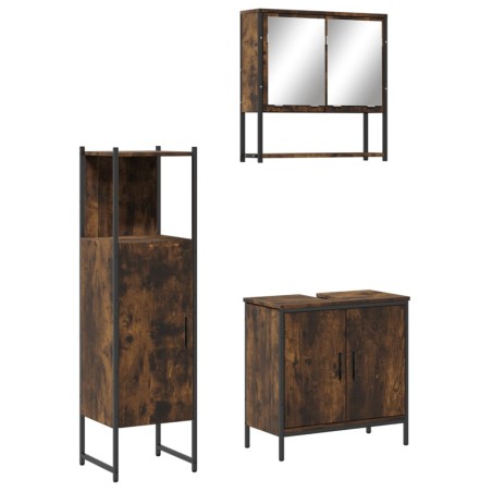 vidaXL Set de muebles baño 3 pzas madera contrachapada roble ahumado