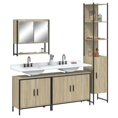 vidaXL Juego de muebles de baño 4 pzas contrachapada roble Sonoma