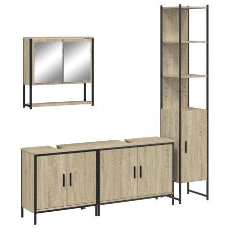 vidaXL Juego de muebles de baño 4 pzas contrachapada roble Sonoma