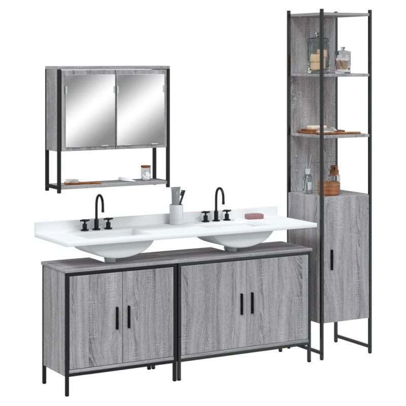 vidaXL Set de muebles de baño 4 pzas madera contrachapada gris sonoma vidaXL Set de muebles de baño 4 pzas madera contrachapada gris sonoma