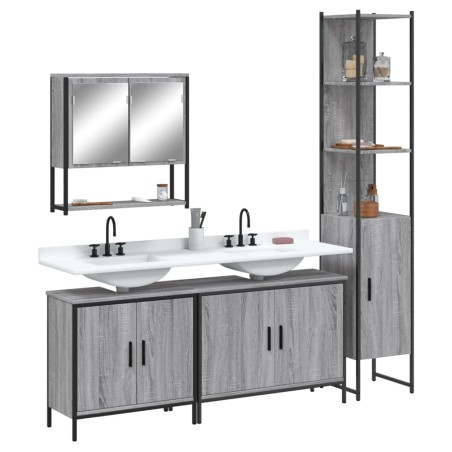 vidaXL Set de muebles de baño 4 pzas madera contrachapada gris sonoma