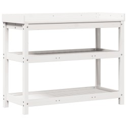 vidaXL Mesa plantación con estantes madera pino blanco 108x45x86,5 cm