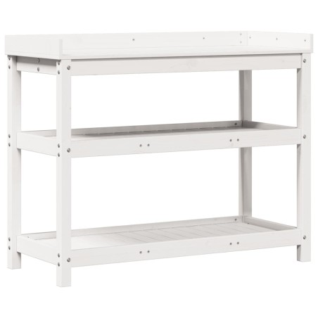 vidaXL Mesa plantación con estantes madera pino blanco 108x45x86,5 cm