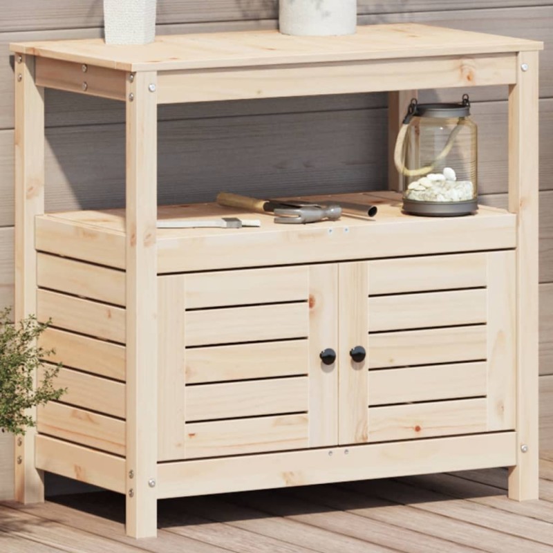 vidaXL Mesa de plantación con estantes madera maciza pino 82,5x45x81cm vidaXL Mesa de plantación con estantes madera maciza pino 82,5x45x81cm