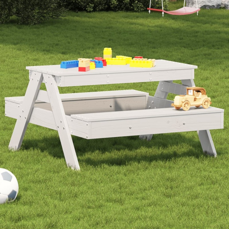 vidaXL Mesa de pícnic para niños madera maciza pino blanco 88x97x52 cm vidaXL Mesa de pícnic para niños madera maciza pino blanco 88x97x52 cm