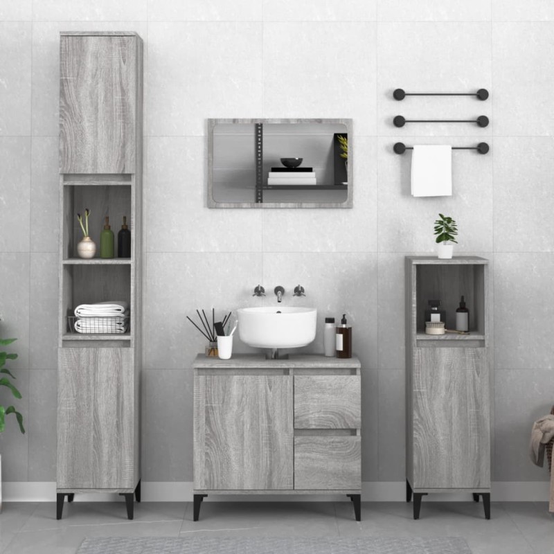 vidaXL Set de muebles de baño 3 pzas madera contrachapada gris sonoma vidaXL Set de muebles de baño 3 pzas madera contrachapada gris sonoma