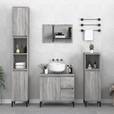 vidaXL Set de muebles de baño 3 pzas madera contrachapada gris sonoma