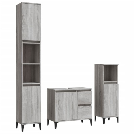 vidaXL Set de muebles de baño 3 pzas madera contrachapada gris sonoma