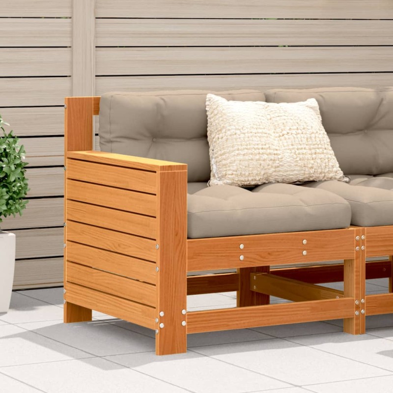 vidaXL Sofá jardín con reposabrazos y cojín madera pino marrón cera vidaXL Sofá jardín con reposabrazos y cojín madera pino marrón cera