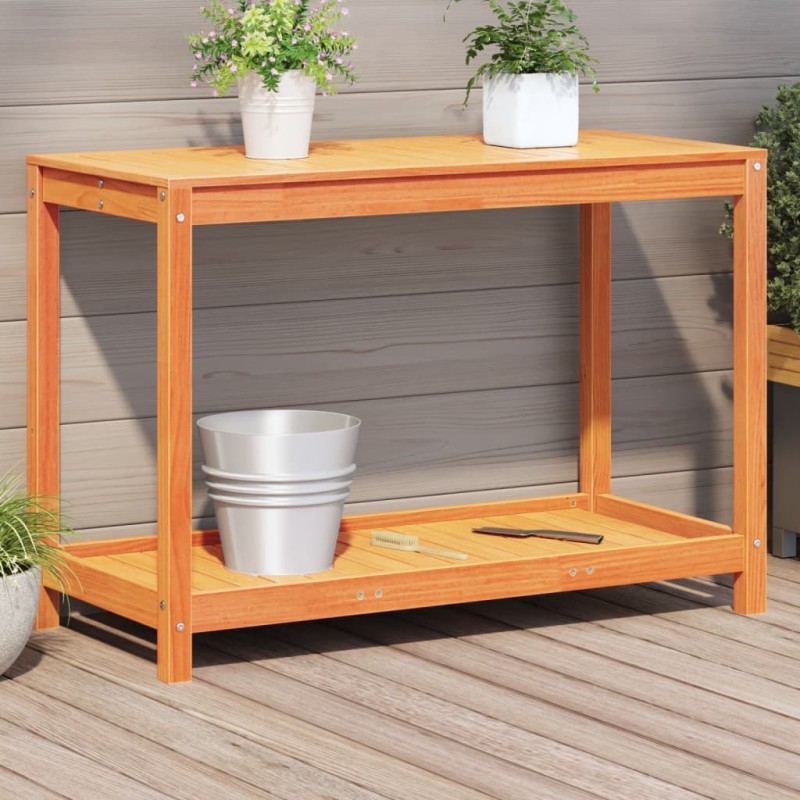 vidaXL Mesa de plantación y estante madera maciza marrón 108x50x75 cm vidaXL Mesa de plantación y estante madera maciza marrón 108x50x75 cm