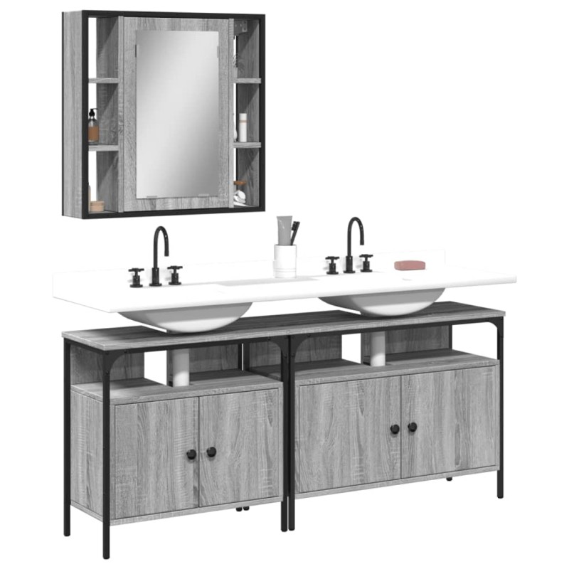 vidaXL Set de muebles de baño 3 pzas madera contrachapada gris sonoma