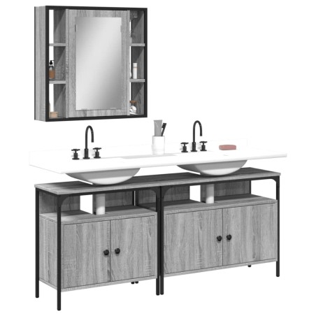 vidaXL Set de muebles de baño 3 pzas madera contrachapada gris sonoma