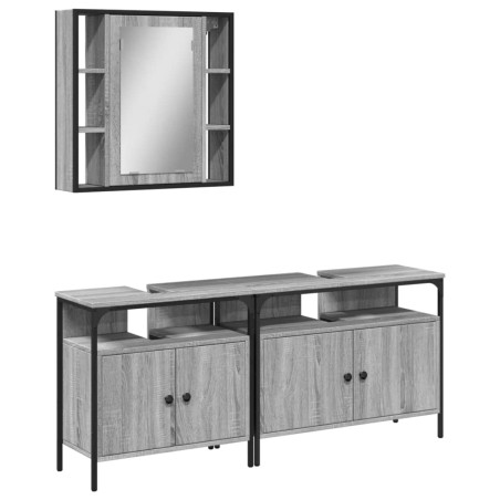 vidaXL Set de muebles de baño 3 pzas madera contrachapada gris sonoma