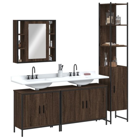 vidaXL Set de muebles de baño 4 pzas madera contrachapada marrón roble