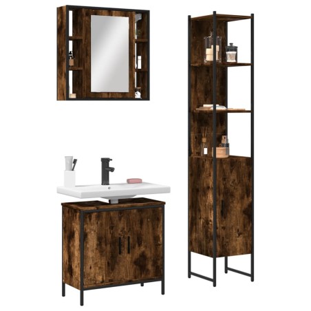 vidaXL Set de muebles baño 3 pzas madera contrachapada roble ahumado