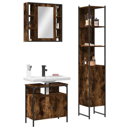 vidaXL Set de muebles baño 3 pzas madera contrachapada roble ahumado