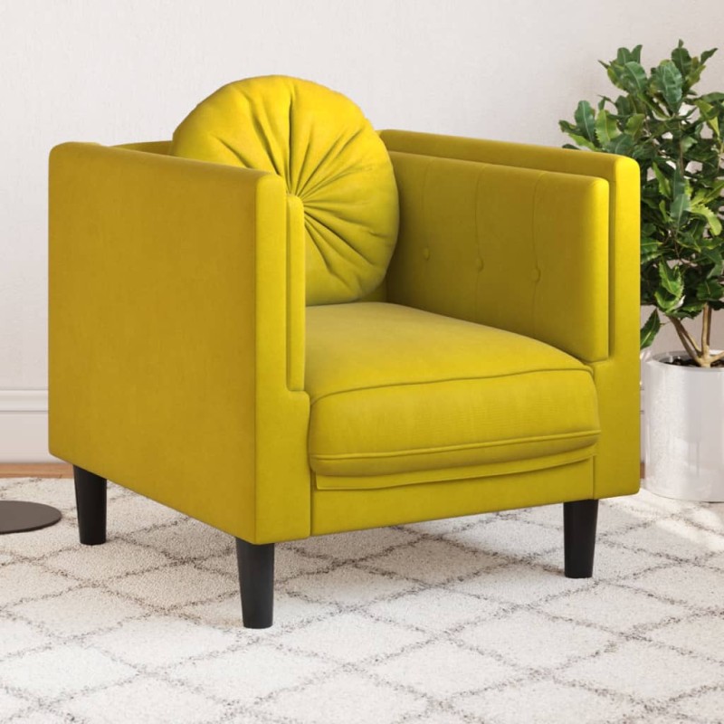 vidaXL Sillón con cojín terciopelo amarillo vidaXL Sillón con cojín terciopelo amarillo