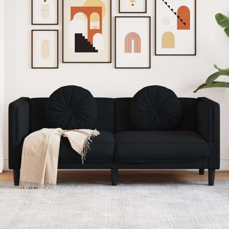 vidaXL Sofá con cojines 2 plazas terciopelo negro vidaXL Sofá con cojines 2 plazas terciopelo negro