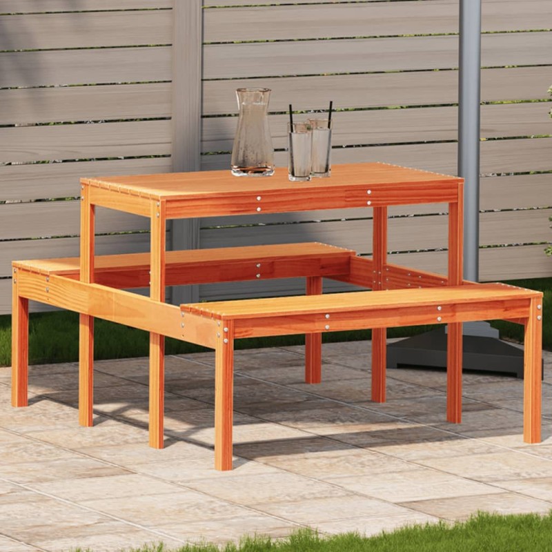 vidaXL Mesa de pícnic madera maciza de pino marrón cera 110x134x75 cm vidaXL Mesa de pícnic madera maciza de pino marrón cera 110x134x75 cm
