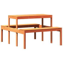 vidaXL Mesa de pícnic madera maciza de pino marrón cera 110x134x75 cm