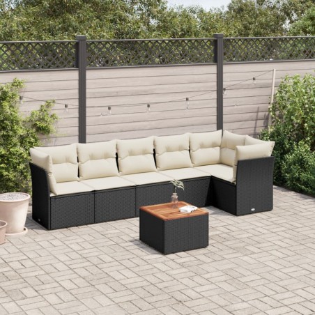 vidaXL Set de comedor de jardín 7 pzas y cojines ratán sintético negro