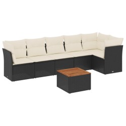 vidaXL Set de comedor de jardín 7 pzas y cojines ratán sintético negro