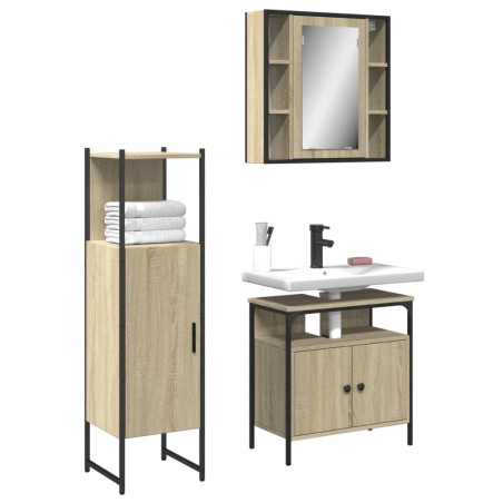 vidaXL Set de muebles de baño 3 pzas madera contrachapada roble sonoma