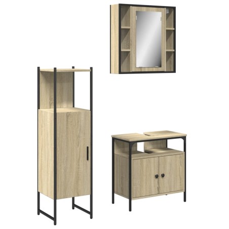 vidaXL Set de muebles de baño 3 pzas madera contrachapada roble sonoma
