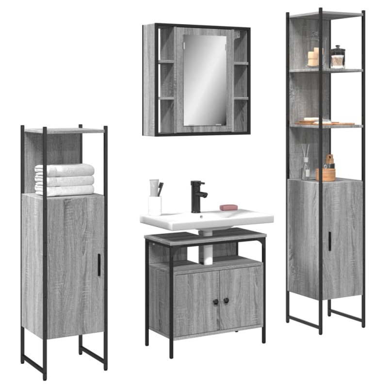 vidaXL Set de armario de baño 4 pzas madera contrachapada gris sonoma vidaXL Set de armario de baño 4 pzas madera contrachapada gris sonoma