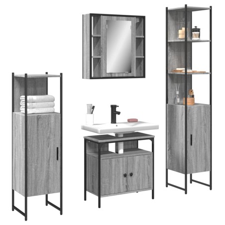 vidaXL Set de armario de baño 4 pzas madera contrachapada gris sonoma