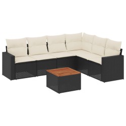 vidaXL Set de comedor de jardín 7 pzas y cojines ratán sintético negro